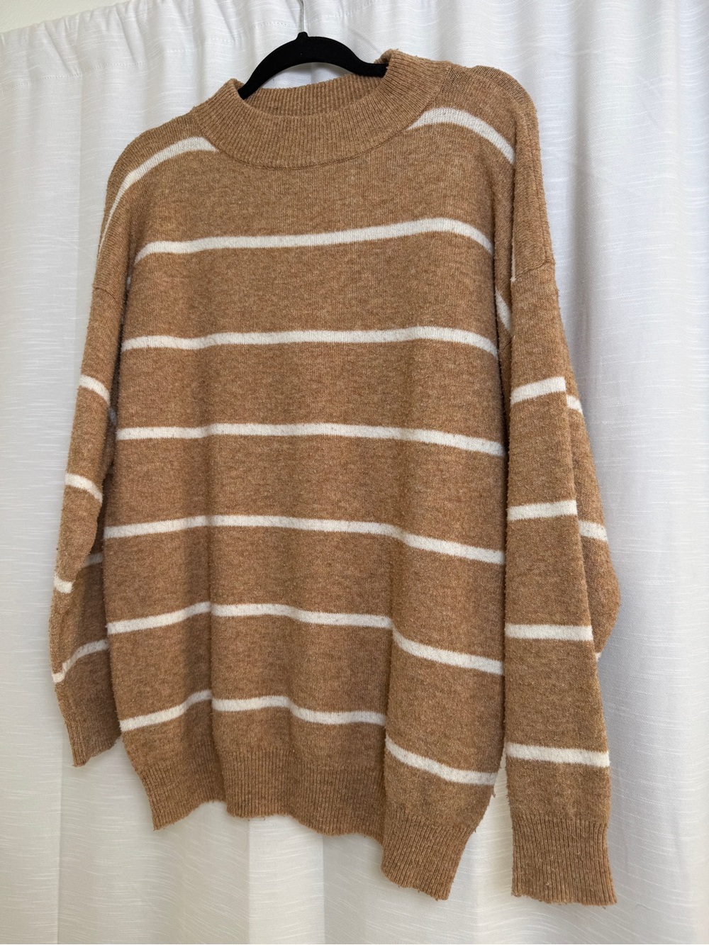 A New Day Tan & Cream Oversized Striped Mock Neck Cozy Sweater | Size XS - Picture 5 of 10